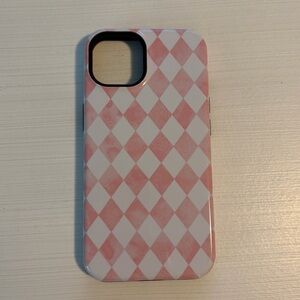 Casely pink and white argyle iPhone 14 case